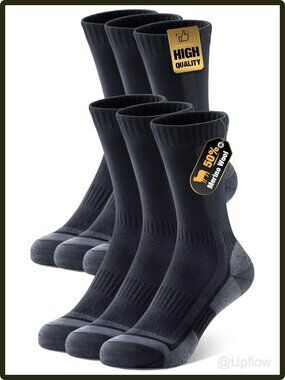 Merino Wool Hiking Socks Men's Lightweight Breathable Seamless Toe Arch Support